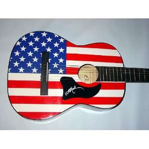  WILLIE NELSON Autographed Signed USA FLAG Guitar PROOF 