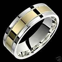 7mm Two Tone Silver & Gold Rings Wedding Promise Bands  