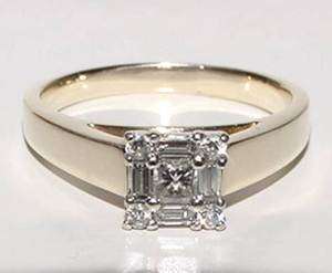 14K Gold Promise Ring Princess Baguette Rnd Diamond 8.5  