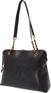 Chanel Black Caviar Leather Vintage Tote Bag NR  