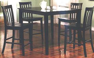 Piece Solid Wood Square Black Bar Table w/ 4 Side Chairs Dining Set