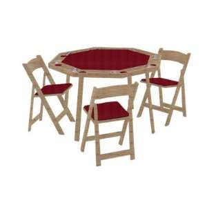  Kestell Natural Oak Folding Poker Table with Burgundy 