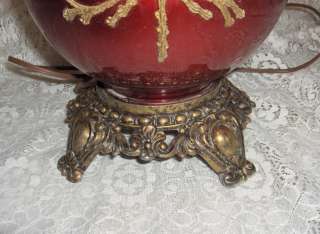   Table Lamp Cherubs Grapevine Candy Apple Red Glass Base Austrian Cryst