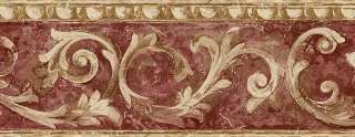Wallpaper Border Cranberry Red and Tan Scroll Molding  