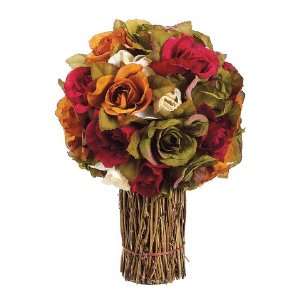 Faux 9 Rose Topiary w/Twig Base Orange Green (Pack of 12 