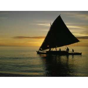  Silhouetted Outrigger Canoe on the Koro Sea Stretched 