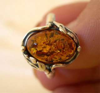   , WHITE or HONEY AMBER STERLING SILVER LEAF RING VARIOUS SIZES  