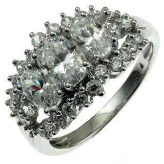 10k white gold 3 oval shape faceted Cubic Zirconia ring  