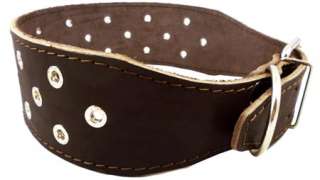   Wide Studed Brown Genuine Leather Strong Dog Collar Mastiff, Pit Bull