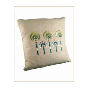 Green Peacock Feathers Pillow, Natural, One