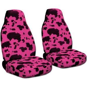  2 black and hot pink cow car seat covers for a 2000 Honda 