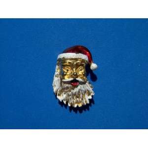   GERRYS* Signed Christmas Santa Face Pin (Gold Tone) 