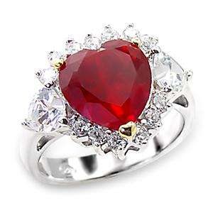 SIMULATED RUBY HEART RING SET IN STERLING SILVER SIZE 7  