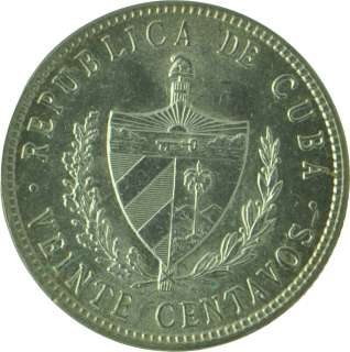 1949   Gem BU   Cuba   20 Centavos Cents   Silver   Coin   7180  