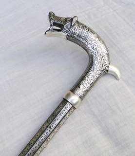 TRADITIONAL DESIGN BIDAREE WORK CANE WALKING STICK IND  