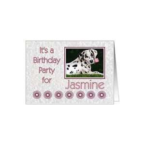 Birthday party invitation for Jasmine   Dalmatian puppy dog pink rose 