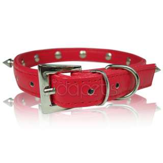 10   12 Red Spiked Leather Dog Collar Small Spikes  