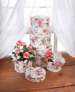   Cottage Chic PINK FLORAL ROSE STACKING BOXES French Country  