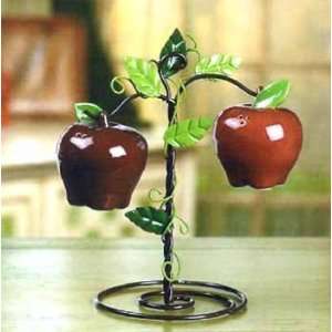  Red Apple Salt and Pepper Shakers Tree Vine Holder 