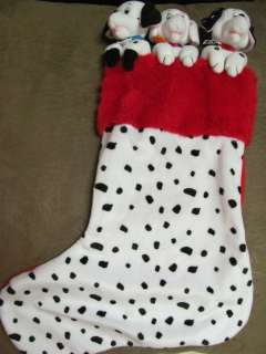   DALMATIANS LARGE RED & WHITE CHRISTMAS STOCKING W/3 DOGS 14  