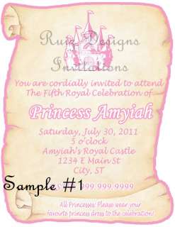 NEW DESIGN** SAMPLE #2 Princess Scroll Invite w/picture carriage 