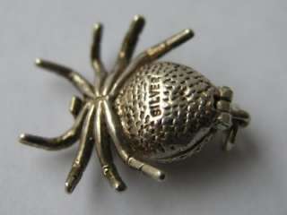 VINTAGE ENGLISH SILVER SPIDER CHARM ~ Opens to spinning wheel  