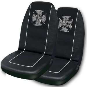   Universal Fit Front Bucket Seat Cover   Iron Maltese Cross Automotive