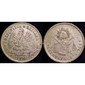 Silver 1874 A Mexican 25 Centavos    Zacatecas Mint    Very Good 