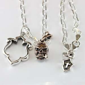  Golden Royal Silver Skull and Shield Necklace Jewelry
