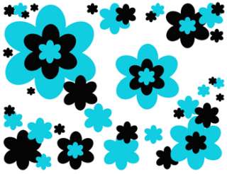 TURQUOISE BLUE BLACK FLOWER FLORAL TEEN WALL ABSTRACT ART BORDER 