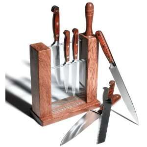 Pinzon 8 Piece Pakka Wood Knife Set With Glass Block  