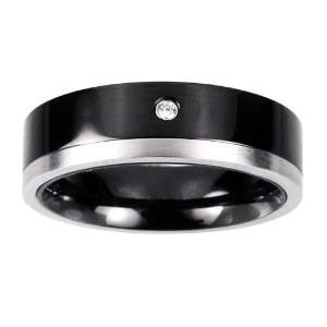 Mens Stainless Steel with Black Plating and Diamond Accent Ring, Size 
