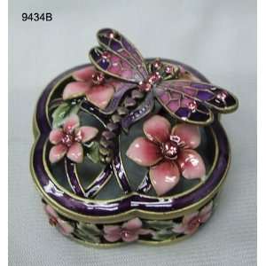   With Pink Flowers Jewelry Trinket Box 1.5in H