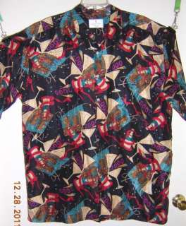 Silk Millennnium Fine Champane Bottles Print 2000 XL Aloha Shirt Burma 