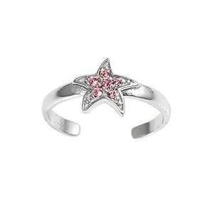  Sterling Silver Fashion Toe Ring   Starfish with Clear and 