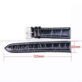 New KS Official Black Genuine Leather 22MM Watch Band Strap Pin  
