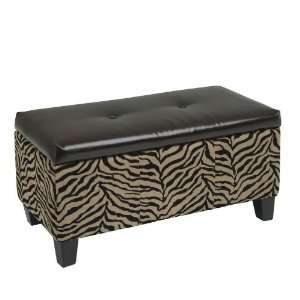 Storage Bench with Bonded Leather Top in Zebra Print Fabric  