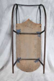 L348 ANTIQUE AMERICAN PAINTED WOOD CUTTER SLED RED WITH DAISIES  