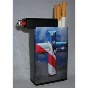  Cigarette Case American Flag Cross with Built on Lighter 