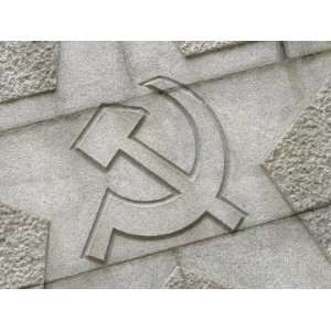  Hammer, Sickle and Star Engraved in a Stone Surface 