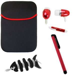 GTMax Black 10 Inch Neoprene Sleeve Case + Red Touch Screen Stylus Pen 