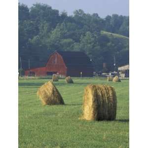  Hay Bales and Red Barn, Greenup, Kentucky, USA 