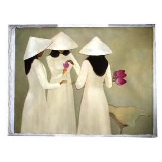   Painted Contemporary Asian Art   Three Vietnamese Schoolgirls in White