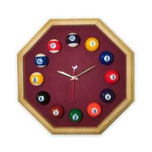  13in Octagon Billiard Clock Oak & Wine Mali Felt Product 