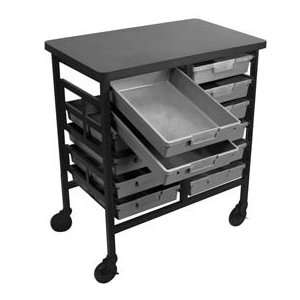  Mobile Work Center With 12 Single Light Gray Storage Trays 