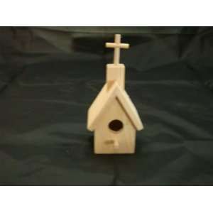 Wood Church Birdhouse Minature 